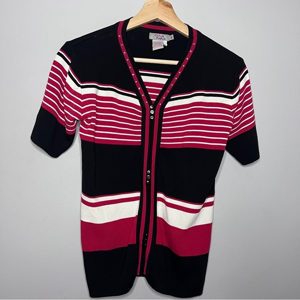 Paris Paris Red White Black Knit Top Size Medium EUC